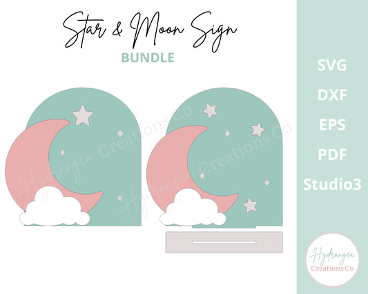 Moon Cloud Star Sign Laser File SVG Birth Date Announcement, Boho Nursery Sign Plaque, Birthday, Baby Shower, Celestial Wedding | Glowforge